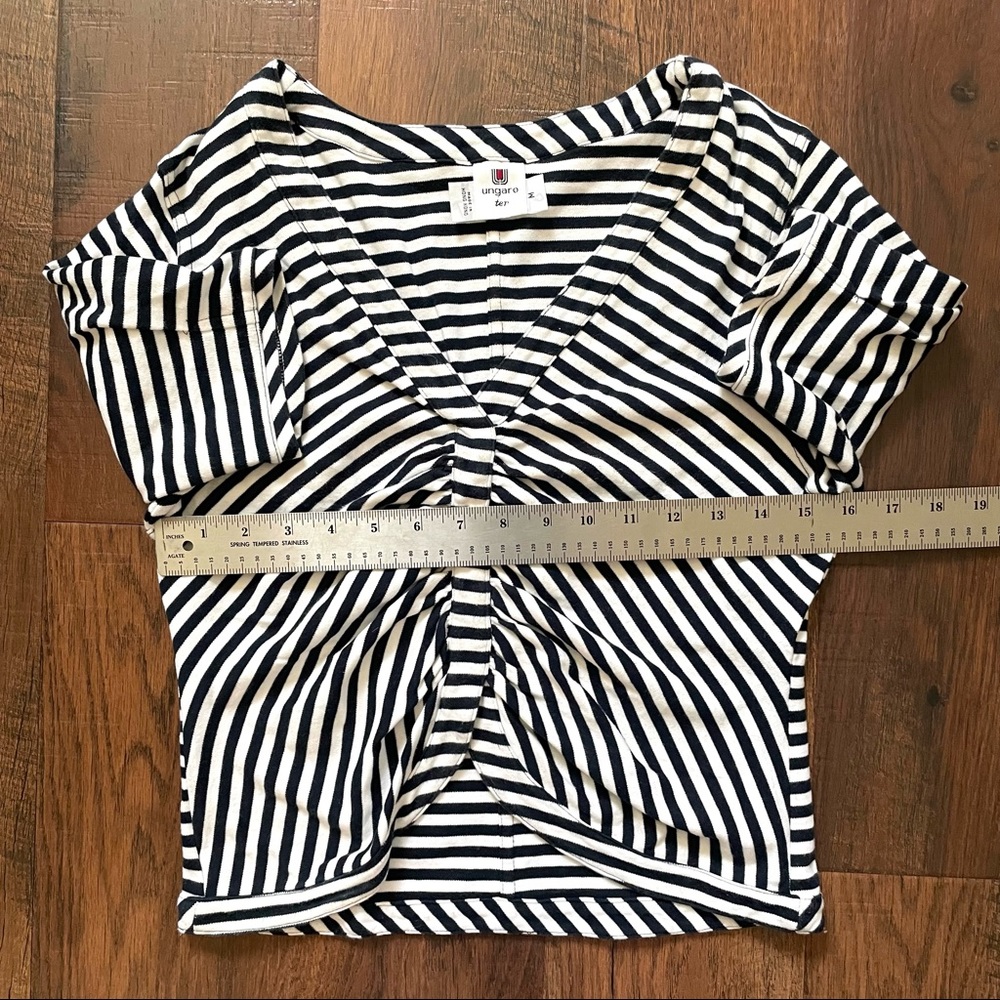 EMANUEL UNGARO ter navy blue/white short sleeve top, size M - Picture 10 of 10